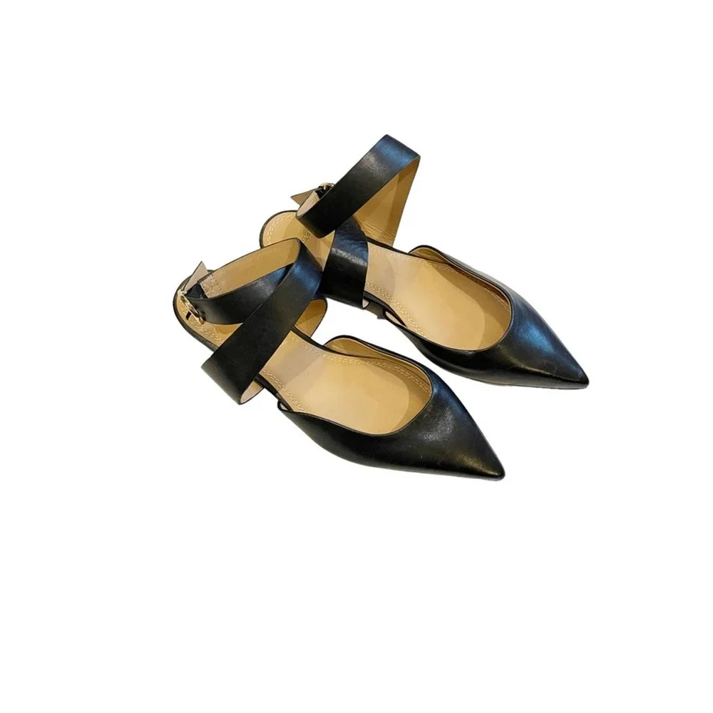 Maje Fimea Black Leather Pointed Toe Flats with Ankle Straps Size EU 38 US 8 - Picture 3 of 12